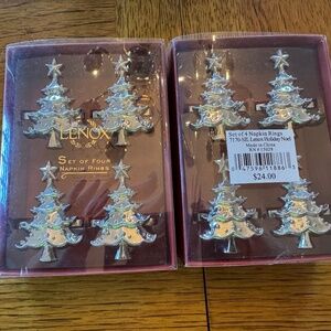 PRICE DROP!  Lenox Silver Christmas Tree Napkin Rings-TWO sets of four-PRISTINE!